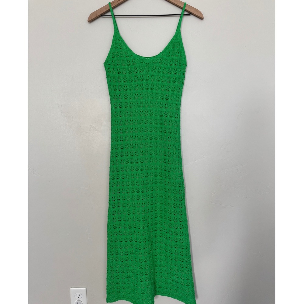 VICI Copacabana Beach Crochet Knit Midi Dress Green Size M Vacation Coverup - Picture 7 of 9